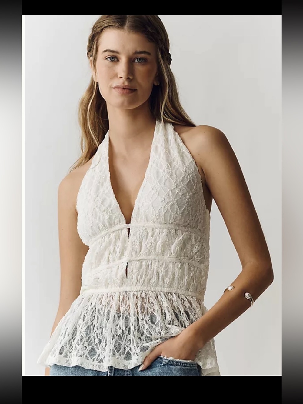 Anthropologie White Lace Halter Top